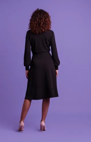 Cross Over Dress Long Sleeve Jersey Crepe Black