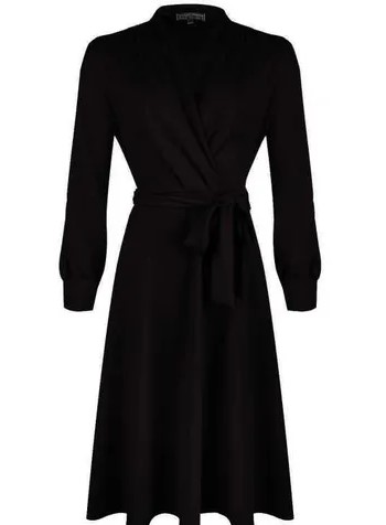 Cross Over Dress Long Sleeve Jersey Crepe Black