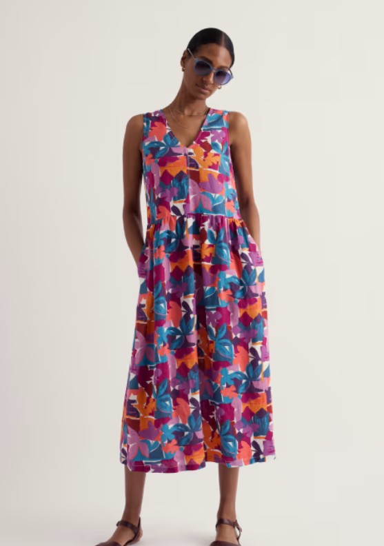 Lowland Heather Dress Floral Tropic Shapes Chalk