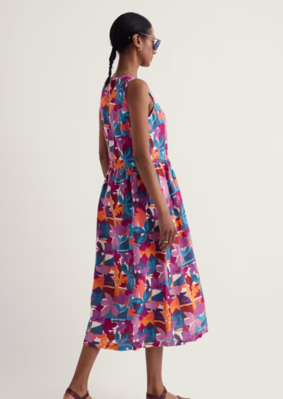 Lowland Heather Dress Floral Tropic Shapes Chalk