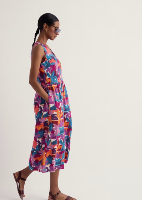 Lowland Heather Dress Floral Tropic Shapes Chalk