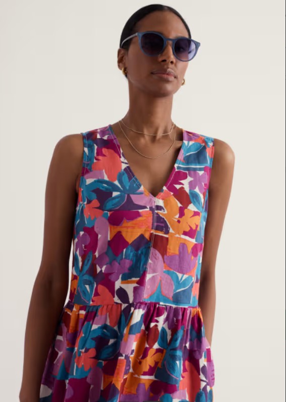 Lowland Heather Dress Floral Tropic Shapes Chalk