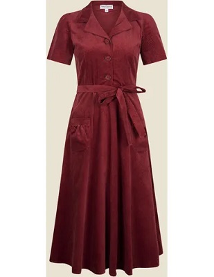 Revers Dress Midi Corduroy Marsala Roze