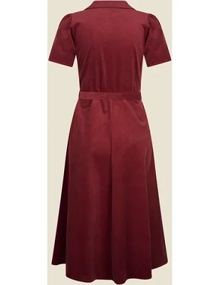 Revers Dress Midi Corduroy Marsala Roze
