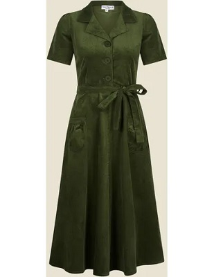 Revers Dress Midi Corduroy Green