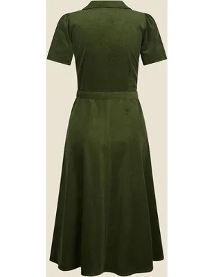 Revers Dress Midi Corduroy Green