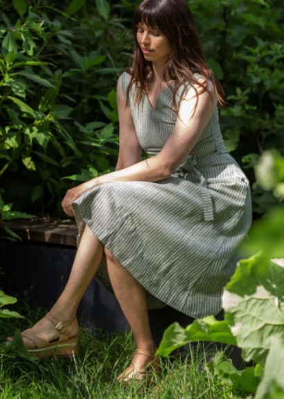 Donna Dress Linen Stripe Olive