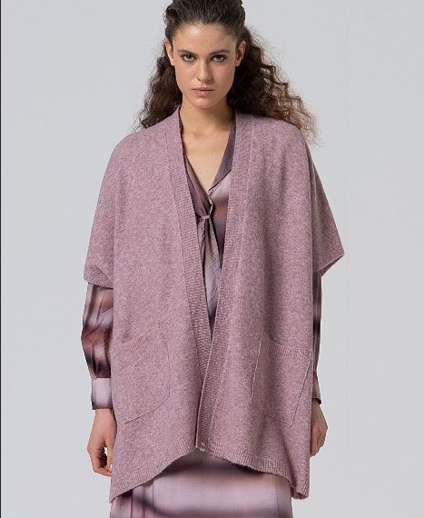 Open Knit Poncho With Pockets Pale Pink