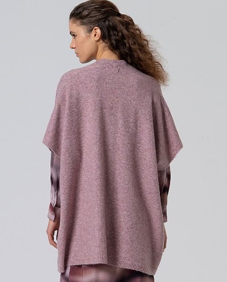 Open Knit Poncho With Pockets Pale Pink
