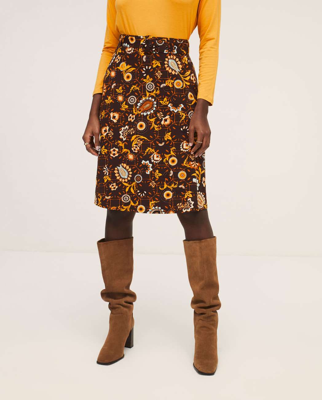 Midi Skirt With Belt Brown