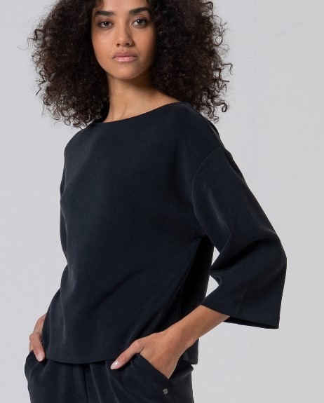 Wide Sleeve Boatneck T Shirt Black