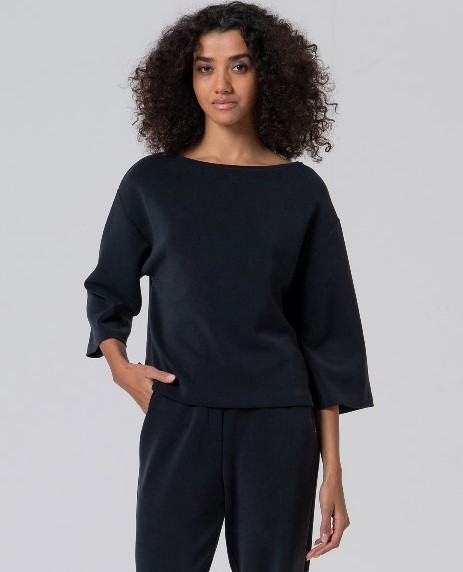 Wide Sleeve Boatneck T Shirt Black