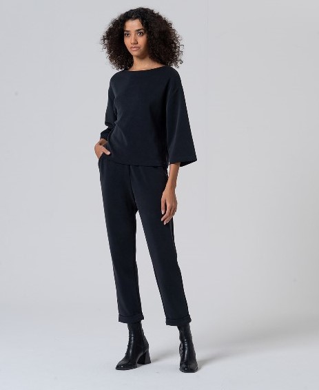 Wide Sleeve Boatneck T Shirt Black