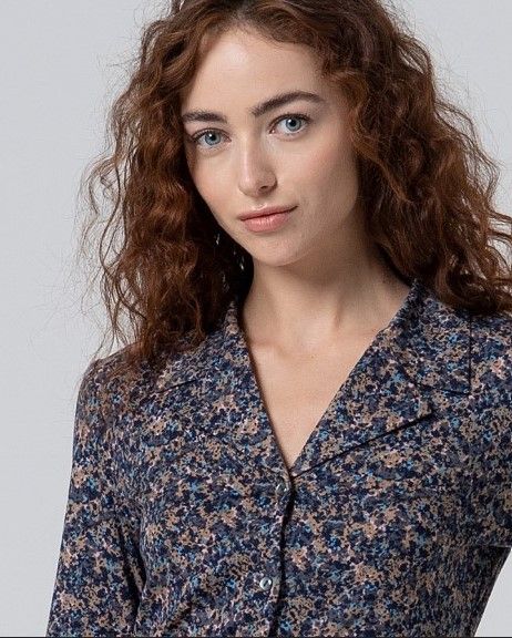 Smoked Collar Blouse Blue