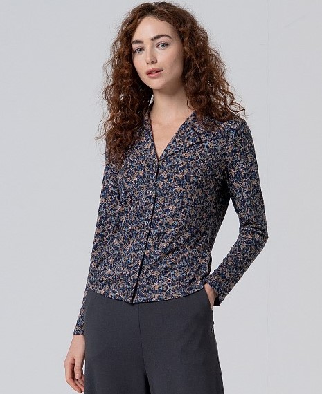 Smoked Collar Blouse Blue