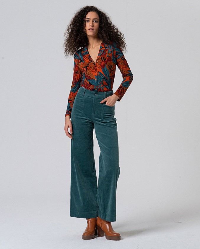Flared Pants With Patch Pockets Steel Blue