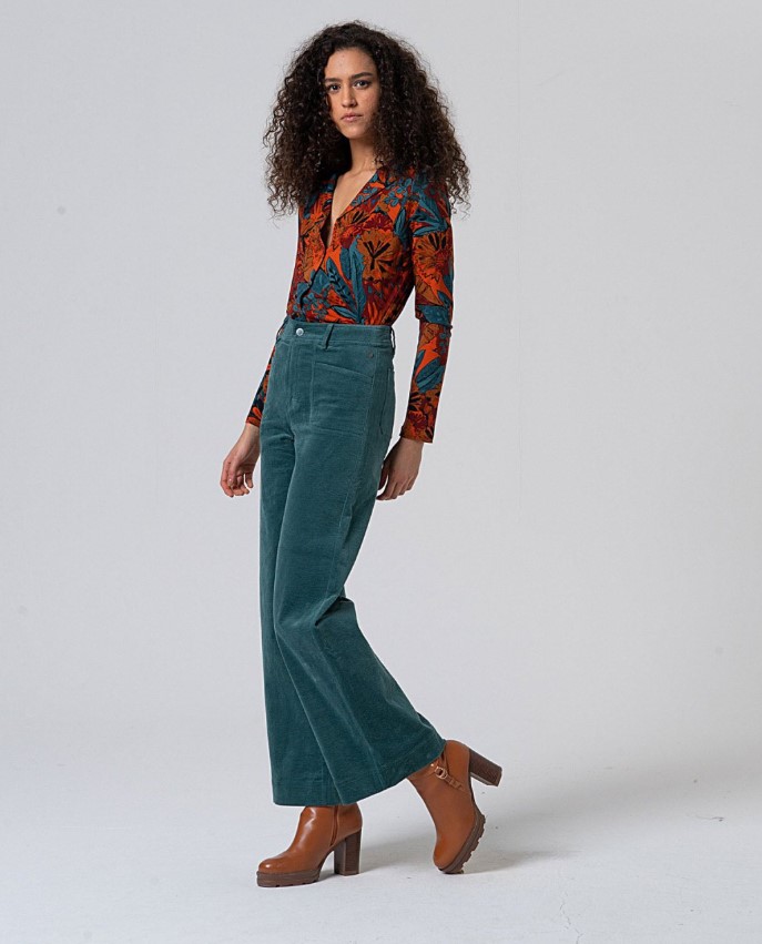 Flared Pants With Patch Pockets Steel Blue
