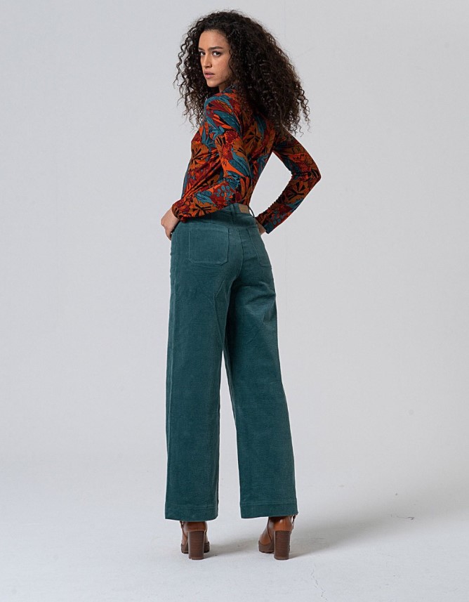Flared Pants With Patch Pockets Steel Blue