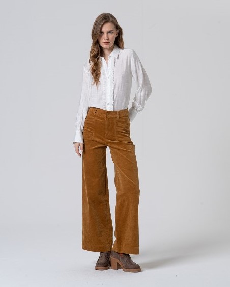 Flared Pants With Patch Pockets Mustard