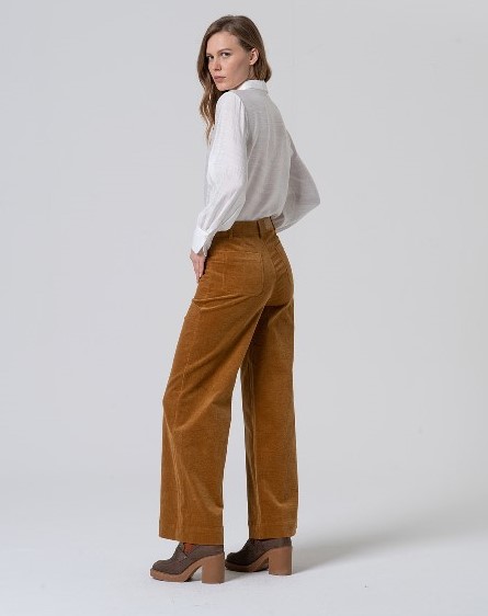 Flared Pants With Patch Pockets Mustard
