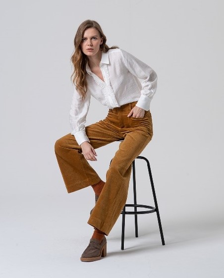 Flared Pants With Patch Pockets Mustard