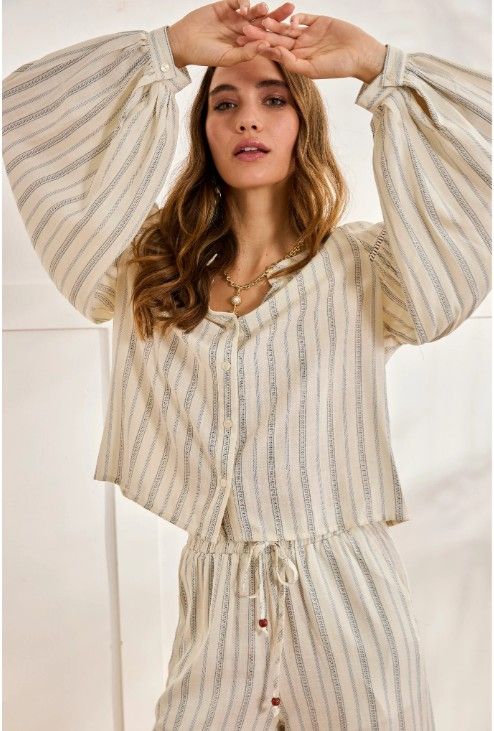 Blouse Roundneck printed With Stripes