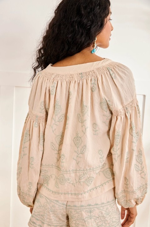 Blouse With Embroidery And Palm Trees