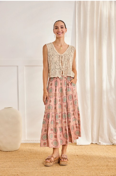 Knit Top With Relief Knit Detail And Tie Bow