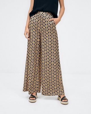 Wide Printed Pants Black