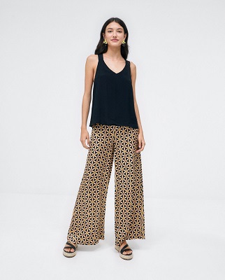Wide Printed Pants Black