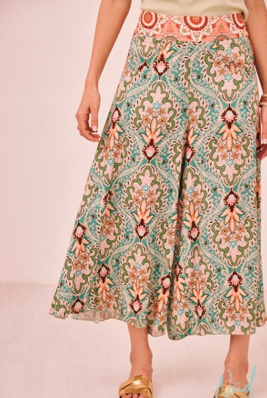 Embroidered Printed Fluid Trousers