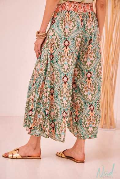 Embroidered Printed Fluid Trousers