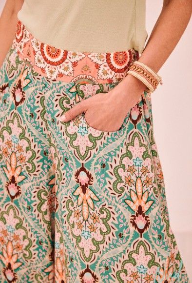 Embroidered Printed Fluid Trousers