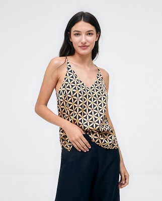 Printed Top With Straps Black