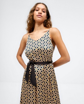 Wide Strap Dress With Contrasting Belt Black
