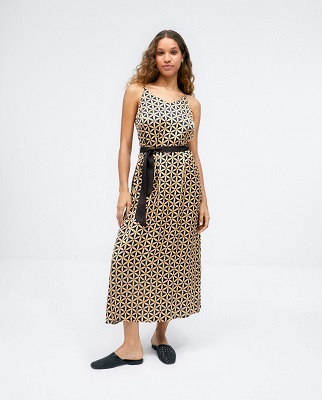 Wide Strap Dress With Contrasting Belt Black