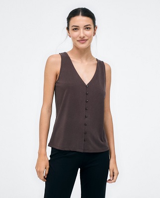 V Neck Top With Straps And Buttons Brown