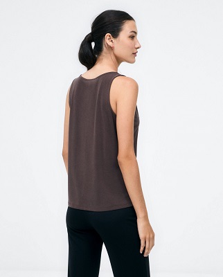 V Neck Top With Straps And Buttons Brown