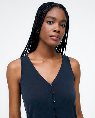 V Neck Top With Straps And Buttons Black