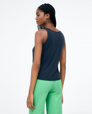 V Neck Top With Straps And Buttons Black