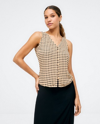 V Neckline Top With Straps And Buttons Beige
