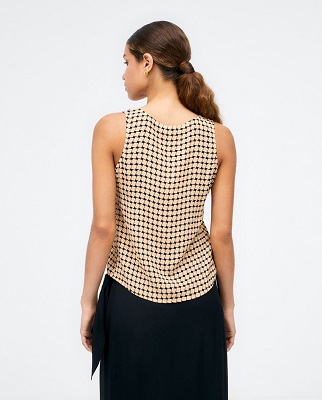 V Neckline Top With Straps And Buttons Beige