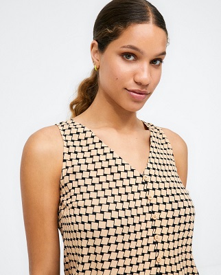 V Neckline Top With Straps And Buttons Beige