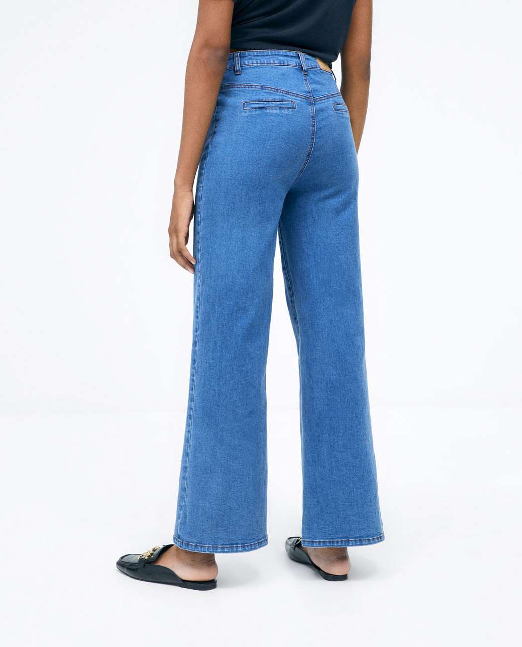 Wide Denim Pants With Front Pockets Blue