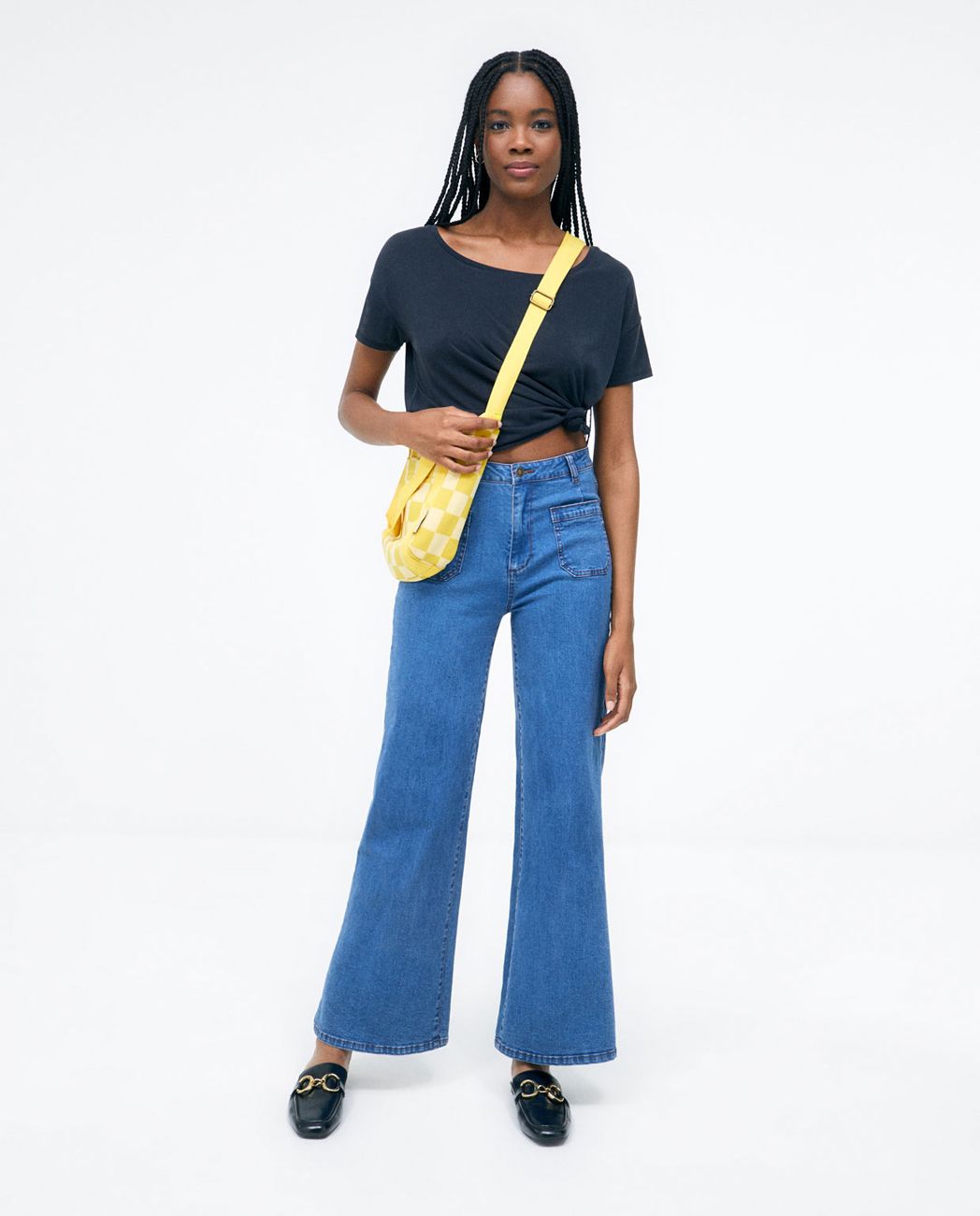 Wide Denim Pants With Front Pockets Blue
