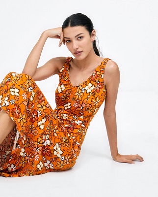 Strappy Midi Dress With belt Orange