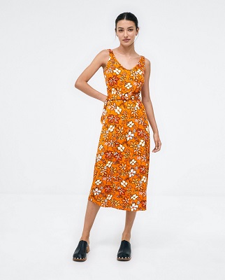 Strappy Midi Dress With belt Orange