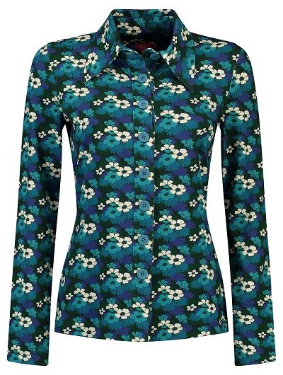 Button Shirt Tropical Forest Blue