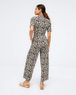 Shirt Style Jumpsuit With Short Sleeves Brown