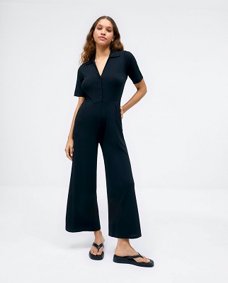 Long Shirt Style Jumpsuit With Pockets Black